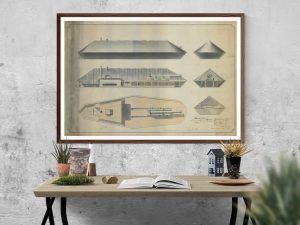 1848 Ironclad Warship Blueprint – Ship Blueprint, Ship Drawing, Battleship Blueprint, Old Ship Blueprint, Ship Poster, Warship Blueprint