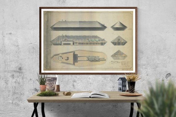 1848 Ironclad Warship Blueprint - Ship Blueprint, Ship Drawing, Battleship Blueprint, Old Ship Blueprint, Ship Poster, Warship Blueprint