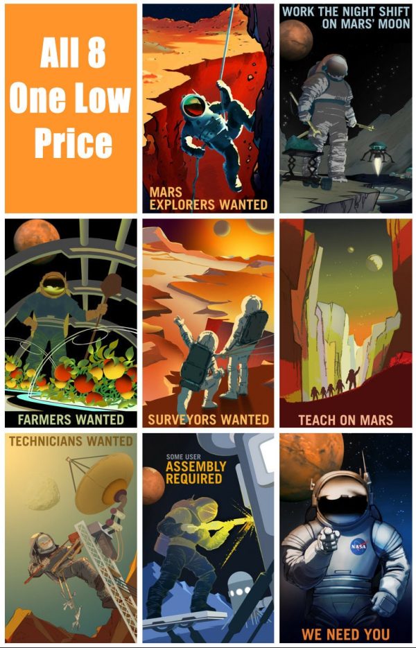 Full Set of 8 NASA Mars Recruitment Poster Prints - Mars Poster, Space Posters, NASA Poster Set, Space Exploration, Mars Astronaut Poster