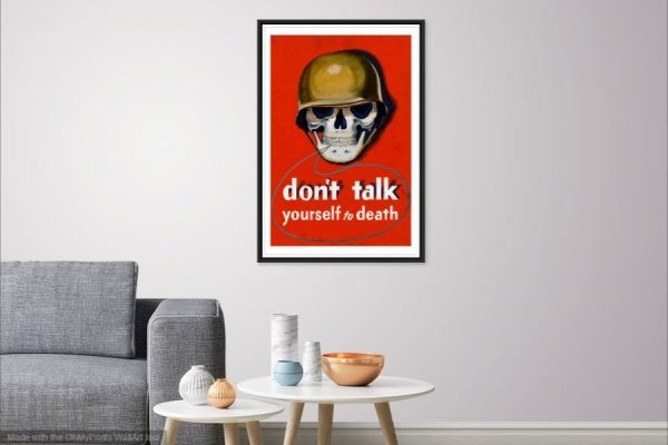 World War II Don't Talk Poster Red - War Poster, Skull Poster, World War 2 Print, World War 2 Poster, Military Poster, War Propaganda Poster