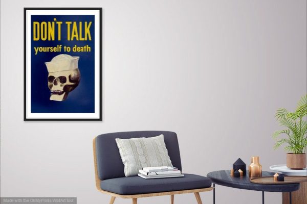 World War II Don't Talk Navy Poster Blue - Skull Poster, World War 2 Print, World War II Poster, Navy War Poster, War Propaganda Poster