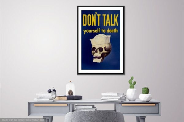 World War II Don't Talk Navy Poster Blue - Skull Poster, World War 2 Print, World War II Poster, Navy War Poster, War Propaganda Poster