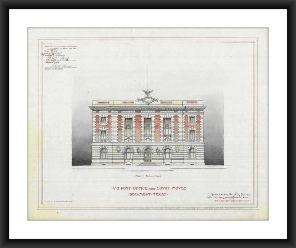 Beaumont Texas Courthouse & Post Office Blueprint Drawing 1875 - Courthouse Poster Print, Courthouse Drawing, Law Firm Decor, Court Drawing