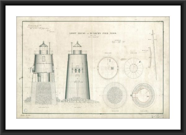 Duxbury Pier Lighthouse Blueprint - Massachusetts Lighthouse, Lighthouse Print, Maritime Poster, Beach House Decor, Lighthouse Poster