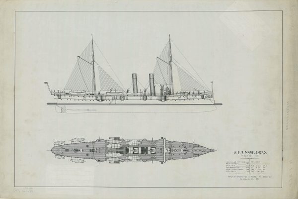 USS Marblehead Ship Blueprint 1892 - Ship Blueprint, Sail Ship Drawing, Boat Blueprint, Old Ship Blueprint, Sail Ship Poster, Navy Blueprint