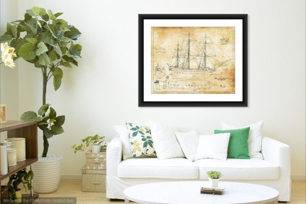 Bonne Homme Richard Sail Ship Blueprint 1765 - Ship Blueprint, Sail Ship Drawing, Boat Blueprint, Old Ship Blueprint, Sail Ship Poster