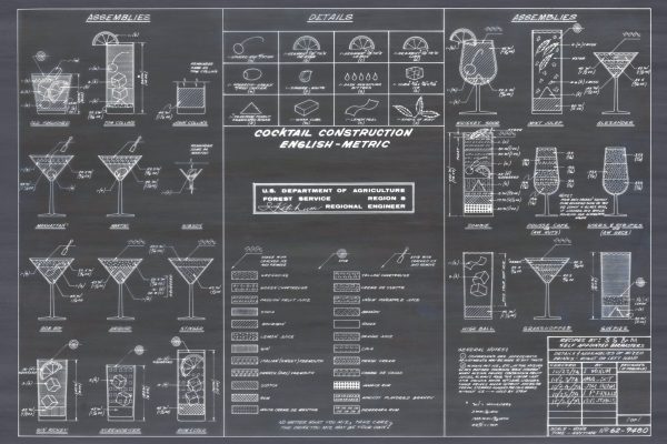 Cocktail Mixed Drinks Construction Chart - Cocktail Blueprint, Mixed Drink Blueprint, Bar Decor, Kitchen Decor, Restaurant Decor, Wall Decor