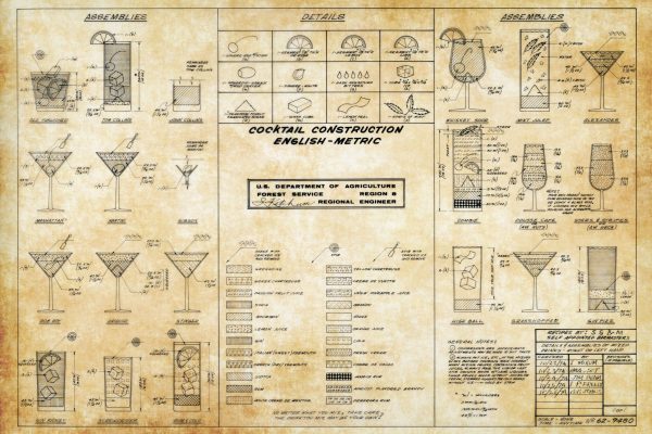 Cocktail Mixed Drinks Construction Chart - Cocktail Blueprint, Mixed Drink Blueprint, Bar Decor, Kitchen Decor, Restaurant Decor, Wall Decor