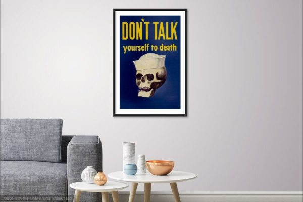 World War II Don't Talk Navy Poster Blue - Skull Poster, World War 2 Print, World War II Poster, Navy War Poster, War Propaganda Poster