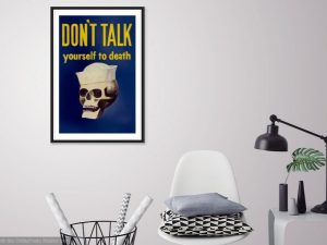 World War II Don’t Talk Navy Poster Blue – Skull Poster, World War 2 Print, World War II Poster, Navy War Poster, War Propaganda Poster