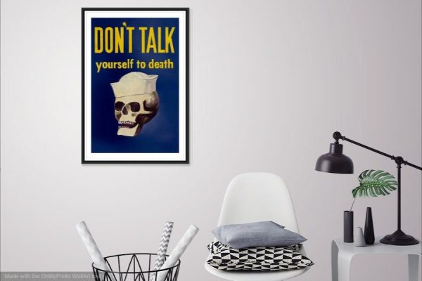 World War II Don't Talk Navy Poster Blue - Skull Poster, World War 2 Print, World War II Poster, Navy War Poster, War Propaganda Poster