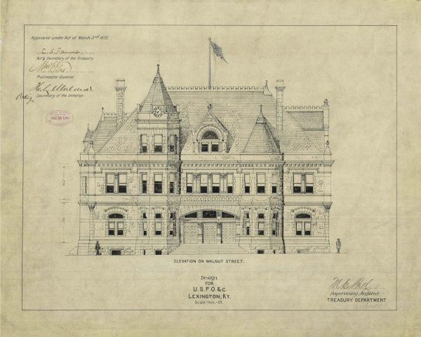 Lexington Kentucky Courthouse & Post Office Blueprint Drawing - Courthouse Poster Print, Courthouse Drawing, Law Firm Decor, Office Decor