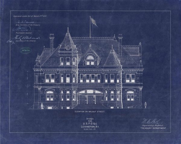 Lexington Kentucky Courthouse & Post Office Blueprint Drawing - Courthouse Poster Print, Courthouse Drawing, Law Firm Decor, Office Decor