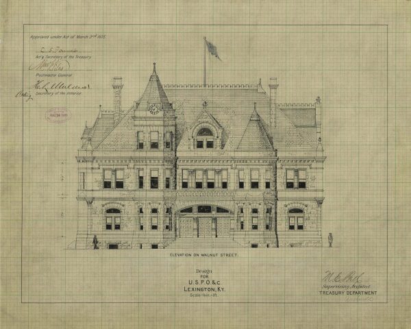 Lexington Kentucky Courthouse & Post Office Blueprint Drawing - Courthouse Poster Print, Courthouse Drawing, Law Firm Decor, Office Decor