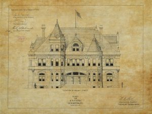 Lexington Kentucky Courthouse & Post Office Blueprint Drawing – Courthouse Poster Print, Courthouse Drawing, Law Firm Decor, Office Decor