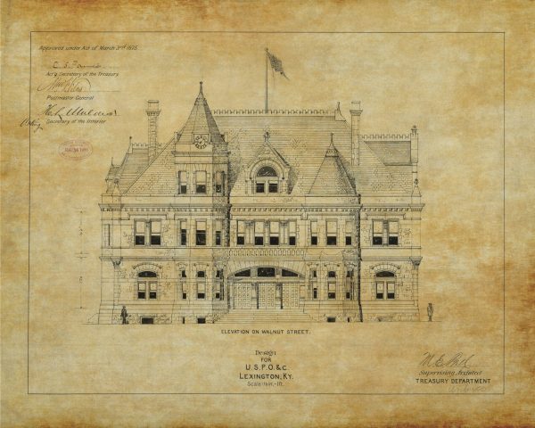 Lexington Kentucky Courthouse & Post Office Blueprint Drawing - Courthouse Poster Print, Courthouse Drawing, Law Firm Decor, Office Decor