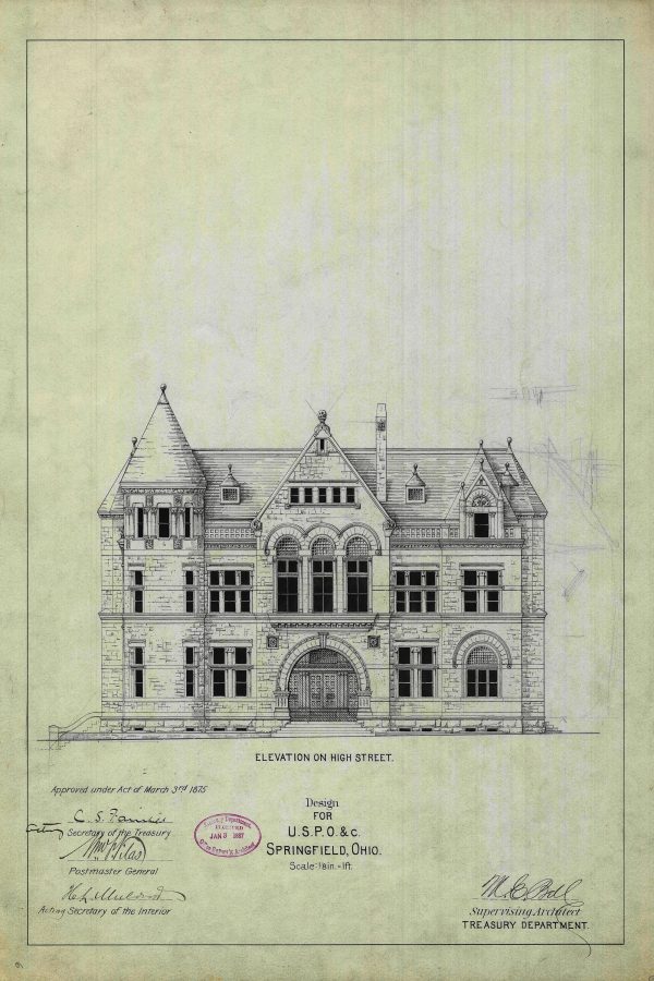 Springfield Ohio Courthouse & Post Office Blueprint, Courthouse Blueprint, Courthouse Drawing, Law Firm Decor, Office Decor, Blueprint Decor