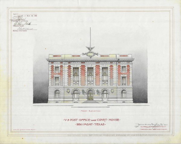 Beaumont Texas Courthouse & Post Office Blueprint Drawing 1875 - Courthouse Poster Print, Courthouse Drawing, Law Firm Decor, Court Drawing