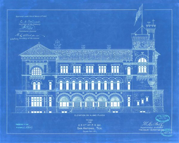 San Antonio Texas Courthouse & Post Office Elevation Drawing - Courthouse Poster Print, Courthouse Drawing, Law Firm Decor, Court Drawing