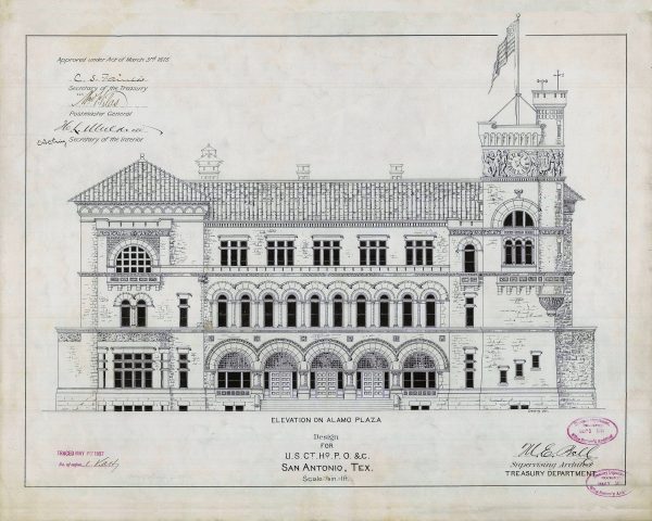 San Antonio Texas Courthouse & Post Office Elevation Drawing - Courthouse Poster Print, Courthouse Drawing, Law Firm Decor, Court Drawing