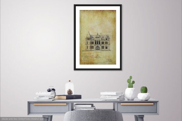 Springfield Ohio Courthouse & Post Office Blueprint, Courthouse Blueprint, Courthouse Drawing, Law Firm Decor, Office Decor, Blueprint Decor