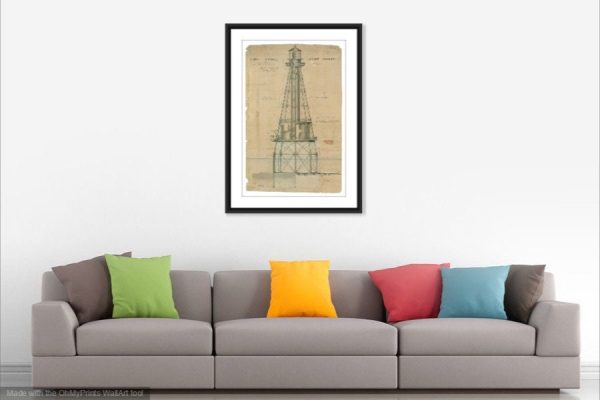 Ship Shoal Lighthouse Blueprint - Louisiana Lighthouse, Ship Shoal Lighthouse, Lighthouse Print, Maritime Poster, Beach House Decor