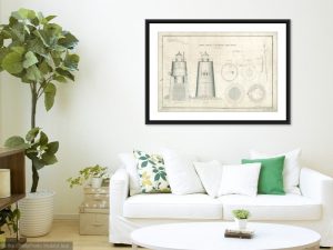 Duxbury Pier Lighthouse Blueprint – Massachusetts Lighthouse, Lighthouse Print, Maritime Poster, Beach House Decor, Lighthouse Poster