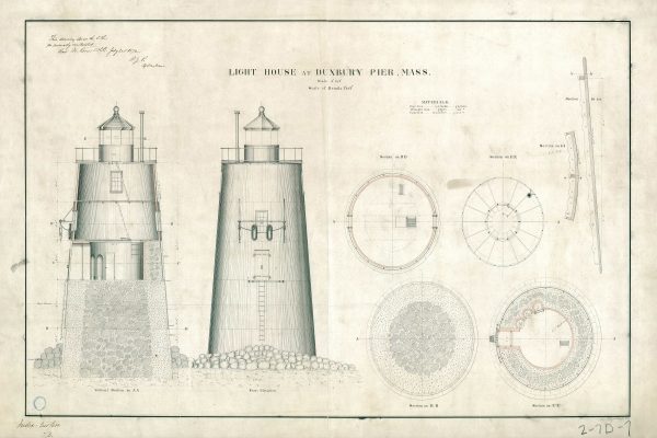 Duxbury Pier Lighthouse Blueprint - Massachusetts Lighthouse, Lighthouse Print, Maritime Poster, Beach House Decor, Lighthouse Poster