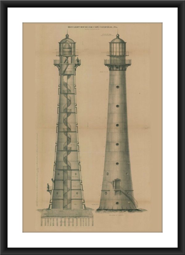 Cape Canaveral Lighthouse Blueprint - Florida Lighthouse, Lighthouse Print, Maritime Poster, Beach House Decor, Lighthouse Poster