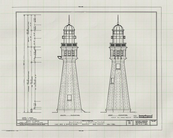 Buffalo Lighthouse Blueprint - Lake Erie Lighthouse, Lighthouse Print, Maritime Poster, Beach House Decor, Lighthouse Poster