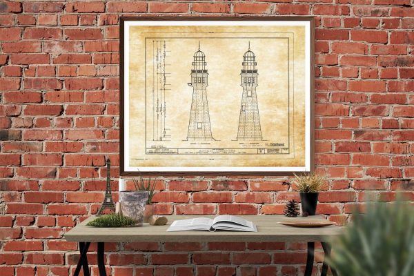 Buffalo Lighthouse Blueprint - Lake Erie Lighthouse, Lighthouse Print, Maritime Poster, Beach House Decor, Lighthouse Poster