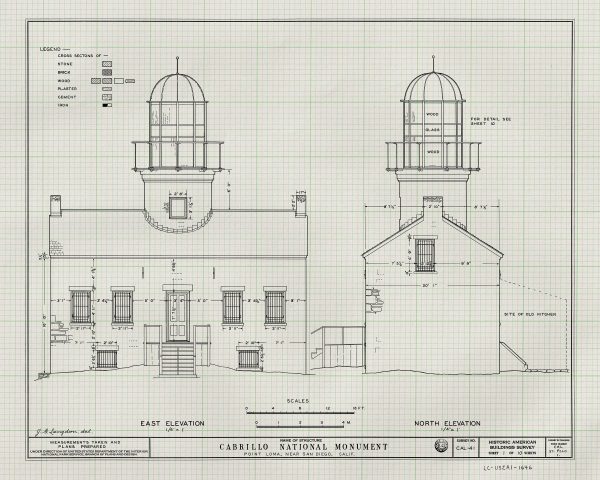 Old Point Loma Lighthouse Blueprint - Cabrillo National Monument Lighthouse, Nautical Poster, Beach House Decor, Lighthouse Poster Print