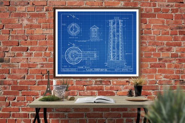 Erie Land Lighthouse Blueprint - Erie Land Light, Nautical Poster, Beach House Decor, Lighthouse Poster Print, Old Presque Isle Lighthouse