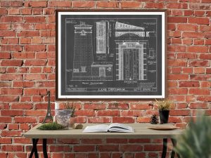 Erie Land Lighthouse Detail Blueprint – Nautical Poster, Beach House Decor, Lighthouse Poster Print, Old Presque Isle Lighthouse