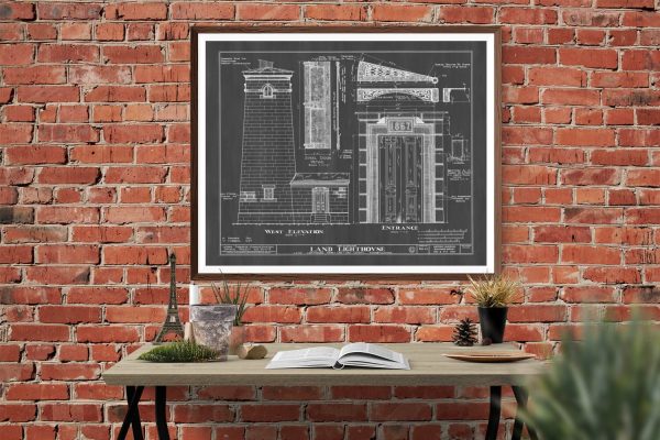 Erie Land Lighthouse Detail Blueprint - Nautical Poster, Beach House Decor, Lighthouse Poster Print, Old Presque Isle Lighthouse