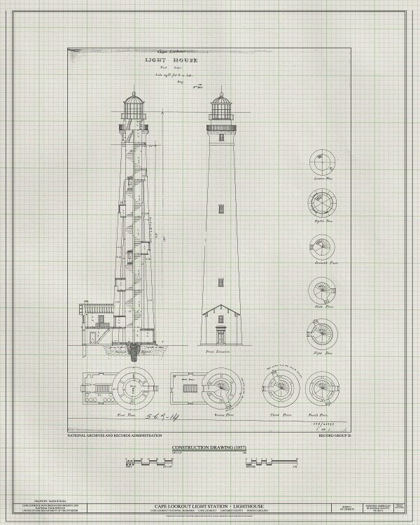 Cape Lookout Lighthouse Blueprint - North Carolina Lighthouse, Nautical Poster, Beach House Decor, Outer Banks Lighthouse Poster Print