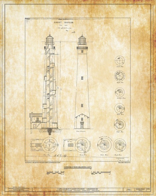 Cape Lookout Lighthouse Blueprint - North Carolina Lighthouse, Nautical Poster, Beach House Decor, Outer Banks Lighthouse Poster Print