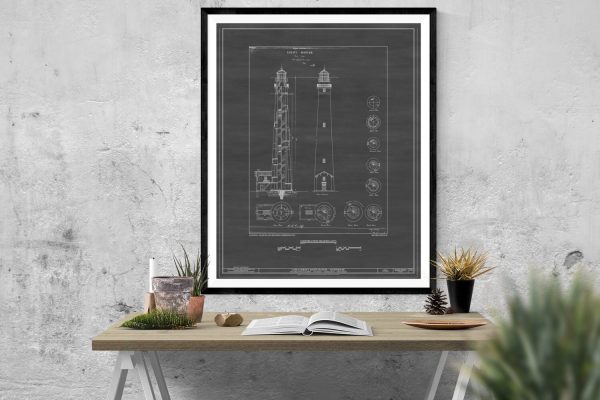 Cape Lookout Lighthouse Blueprint - North Carolina Lighthouse, Nautical Poster, Beach House Decor, Outer Banks Lighthouse Poster Print