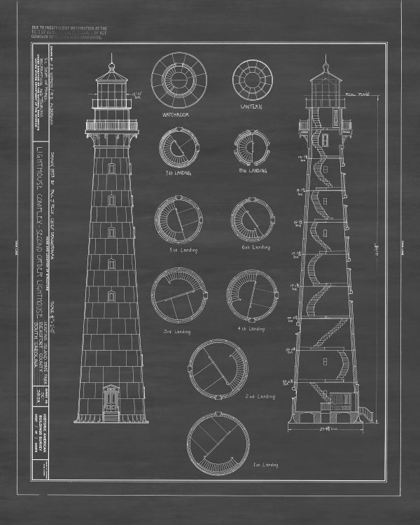 Hunting Island Lighthouse Blueprint - South Carolina Lighthouse, Nautical Poster, Beach House Decor, Lighthouse Poster Print