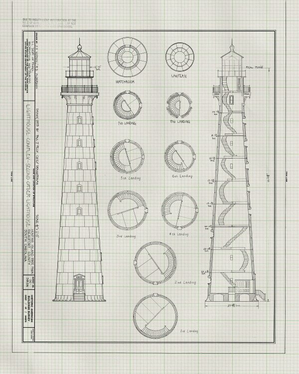 Hunting Island Lighthouse Blueprint - South Carolina Lighthouse, Nautical Poster, Beach House Decor, Lighthouse Poster Print