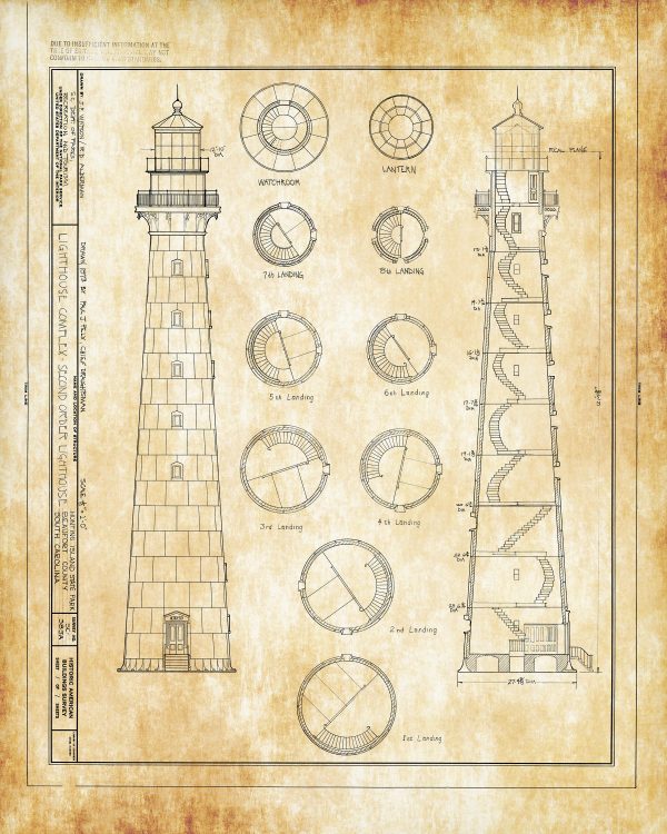 Hunting Island Lighthouse Blueprint - South Carolina Lighthouse, Nautical Poster, Beach House Decor, Lighthouse Poster Print