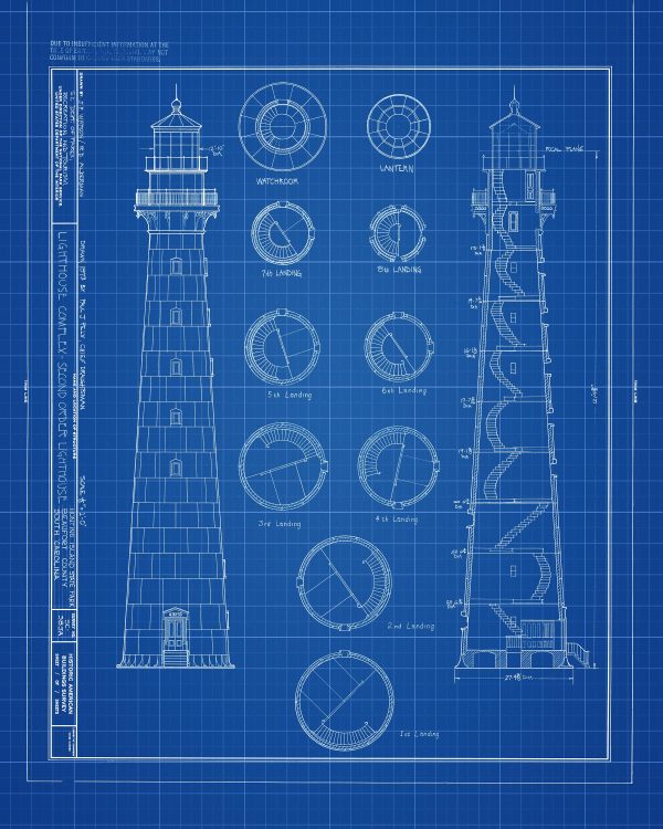 Hunting Island Lighthouse Blueprint - South Carolina Lighthouse, Nautical Poster, Beach House Decor, Lighthouse Poster Print