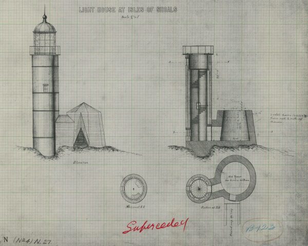 Isles of Shoals Lighthouse Blueprint - White Island Lighthouse, Lighthouse Print, Maritime Poster, Beach House Decor, Lighthouse Poster