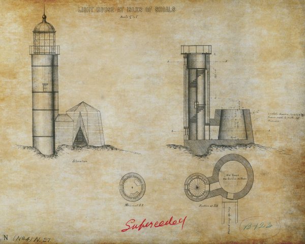 Isles of Shoals Lighthouse Blueprint - White Island Lighthouse, Lighthouse Print, Maritime Poster, Beach House Decor, Lighthouse Poster