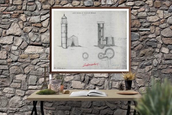 Isles of Shoals Lighthouse Blueprint - White Island Lighthouse, Lighthouse Print, Maritime Poster, Beach House Decor, Lighthouse Poster