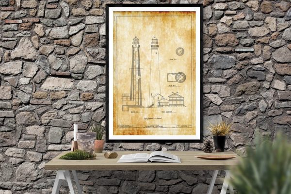 Pensacola Light Lighthouse Blueprint - Lighthouse Print, Maritime Poster, Beach House Decor, Lighthouse Poster, Pensacola Bay Lighthouse