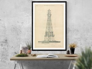 1871 Southwest Pass Lighthouse Blueprint – Louisiana Lighthouse, Lighthouse Print, Maritime Poster, Beach House Decor, Lighthouse Poster