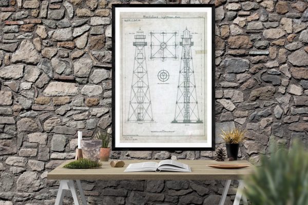 Marblehead Lighthouse Blueprint - Lighthouse Print, Nautical Poster, Beach House Decor, Lighthouse Poster, Massachusetts Lighthouse