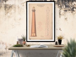 Cape Fear River Lighthouse Blueprint – North Carolina Lighthouse, Lighthouse Print, Maritime Poster, Beach House Decor, Lighthouse Poster