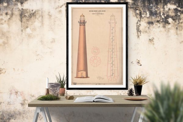 Cape Fear River Lighthouse Blueprint - North Carolina Lighthouse, Lighthouse Print, Maritime Poster, Beach House Decor, Lighthouse Poster